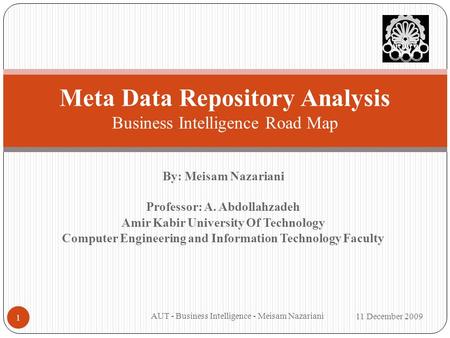 Meta Data Repository Analysis Business Intelligence Road Map