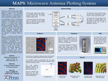 MAPS : Microwave Antenna Plotting System Abstract Objects are visible because they scatter incident light. The work of Professor Nader Engheta suggests.