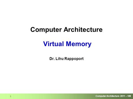 Computer Architecture Virtual Memory