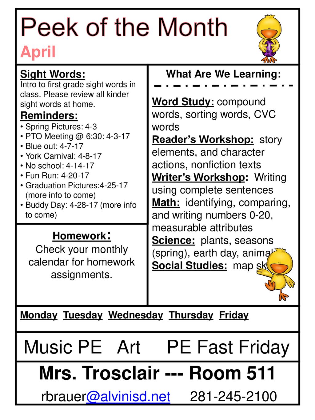 Peek of the Month April Music PE Art PE Fast Friday - ppt download