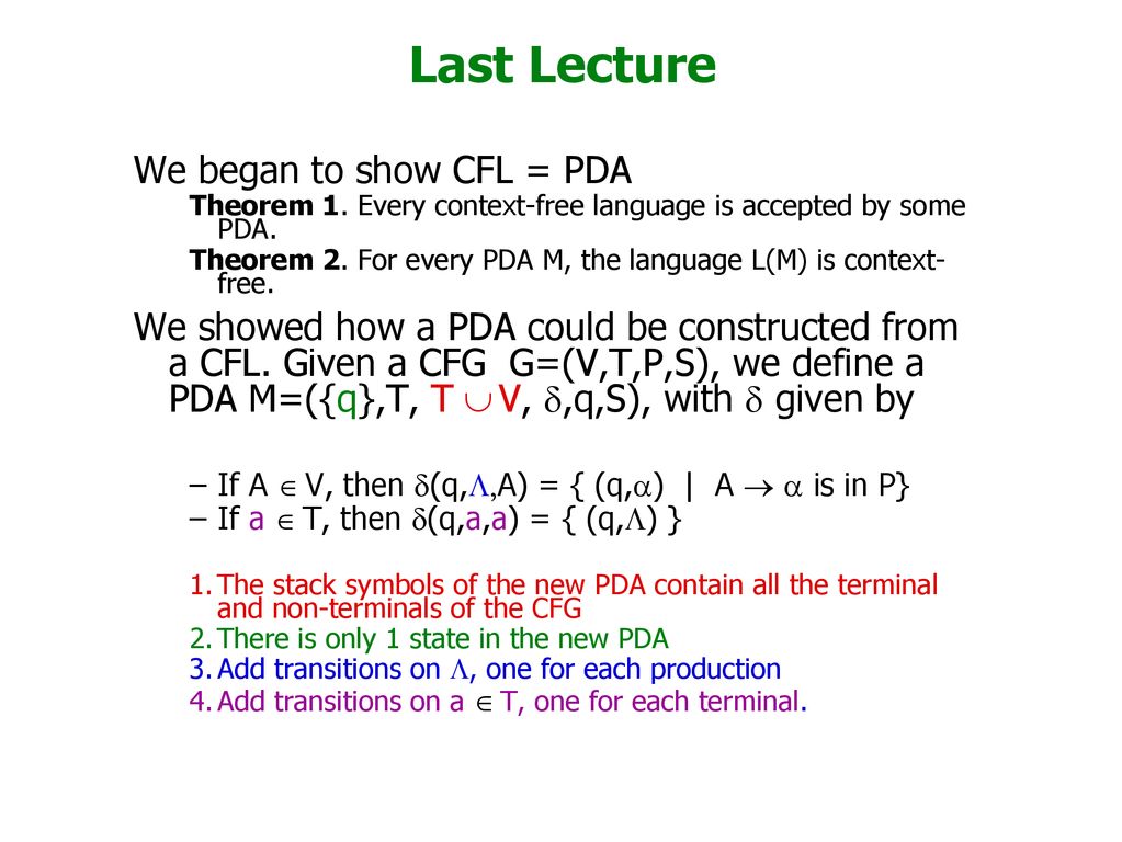 Last Lecture We Began To Show Cfl Pda Ppt Download