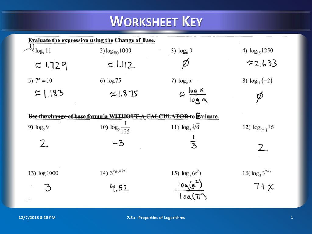 21.21a - Properties of Logarithms - ppt download Pertaining To Logarithm Worksheet With Answers