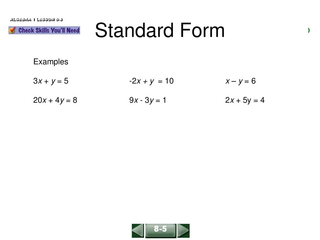Standard Form Examples 3x Y 5 2x Y 10 X Y 6 Ppt Download