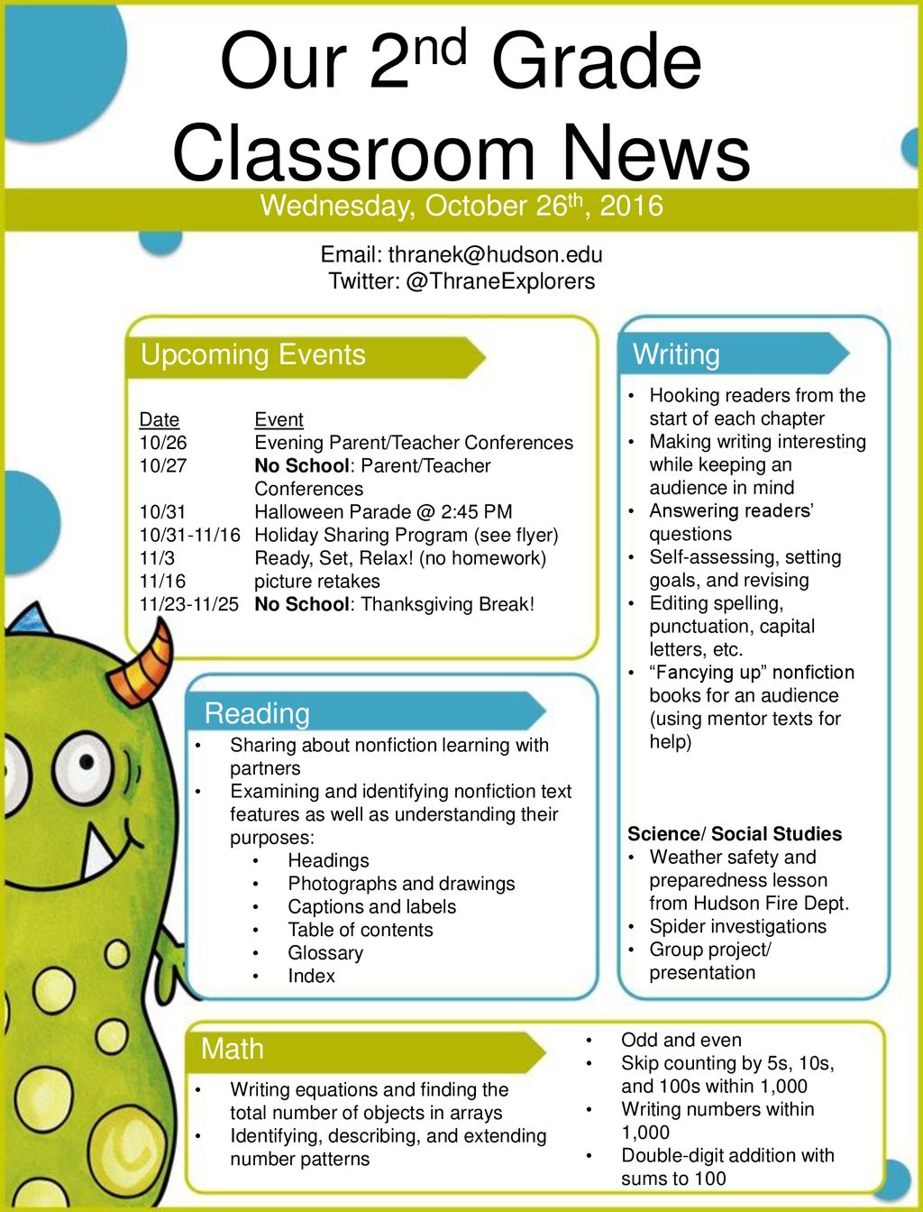 Our 2nd Grade Classroom News Wednesday, October 26th, ppt download