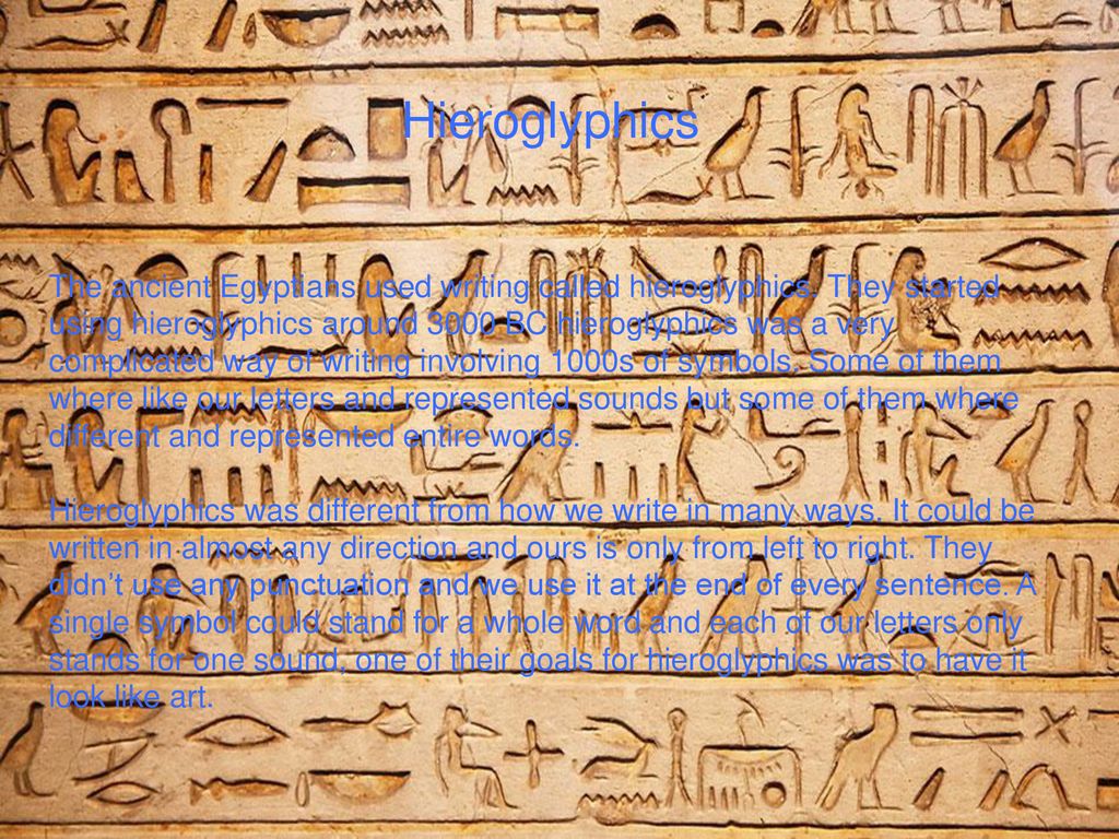 Hieroglyphics The ancient Egyptians used writing called