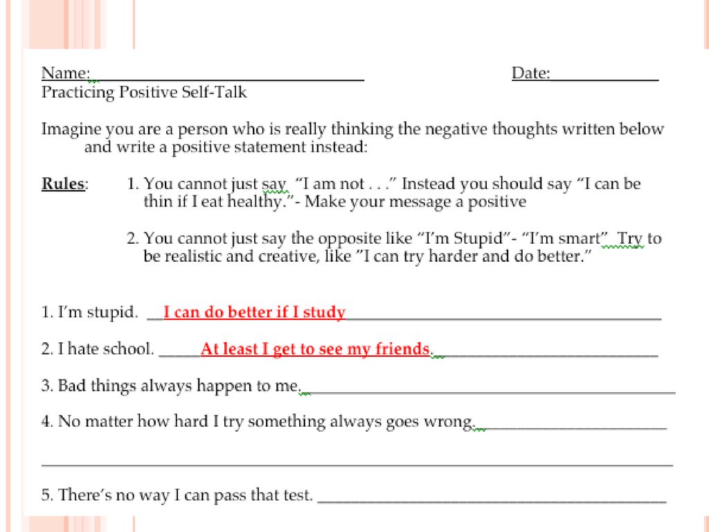 THE POWER OF: POSITIVE SELF-TALK - ppt download Within Positive Self Talk Worksheet