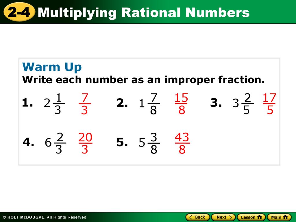 Warm Up Write each number as an improper fraction ppt download