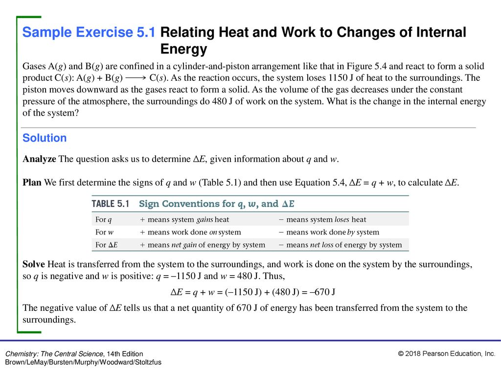 Sample Exercise 5 1 Relating Heat And Work To Changes Of Internal Ppt Download