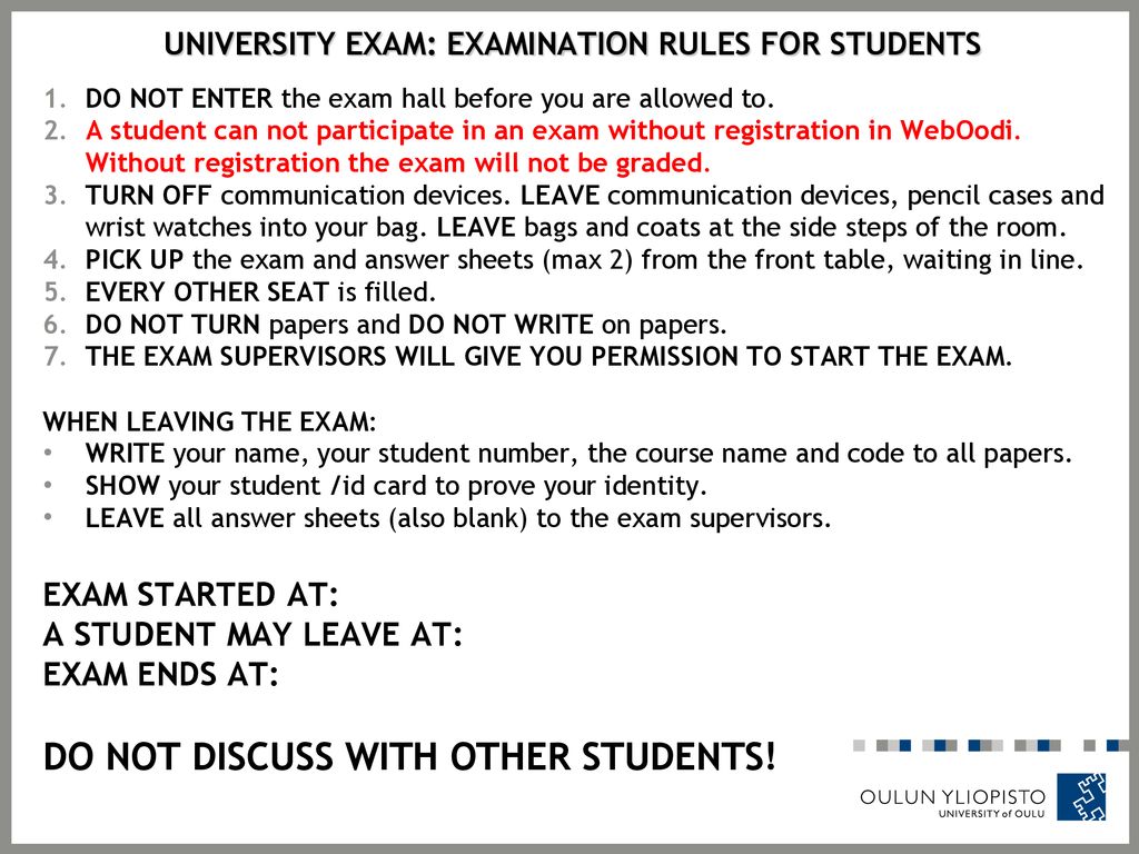 University Exam Examination Rules For Students Ppt Download