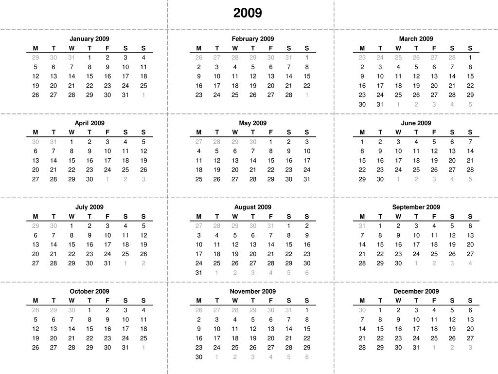 2009 printable calendar 2009 January 2009 February 2009 March 2009 M T ...