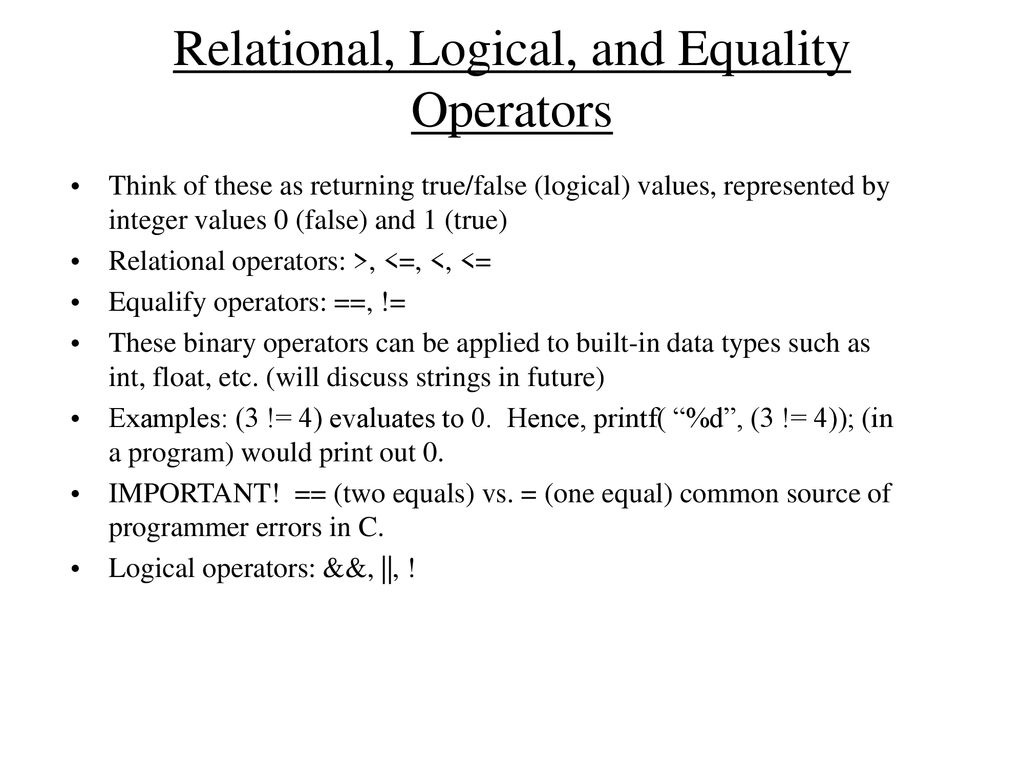 Logical, and Equality Operators ppt download
