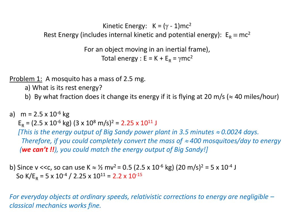 Kinetic Energy K 1 Mc2 Ppt Download