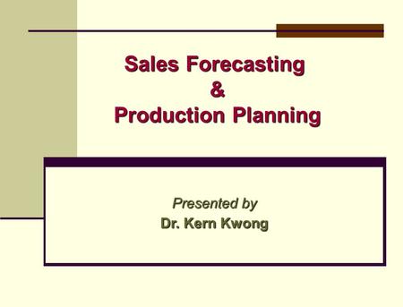 Sales Forecasting & Production Planning