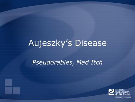 Aujeszky’s Disease Pseudorabies, Mad Itch. Overview Organism Economic Impact Epidemiology Transmission Clinical Signs Diagnosis and Treatment Prevention.