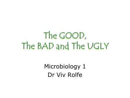 The GOOD, The BAD and The UGLY Microbiology 1 Dr Viv Rolfe.