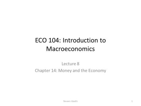 ECO 104: Introduction to Macroeconomics
