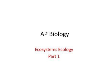 AP Biology Ecosystems Ecology Part 1. Most of this information is important review material. I. Ecosystems – Refers to all the interacting communities.