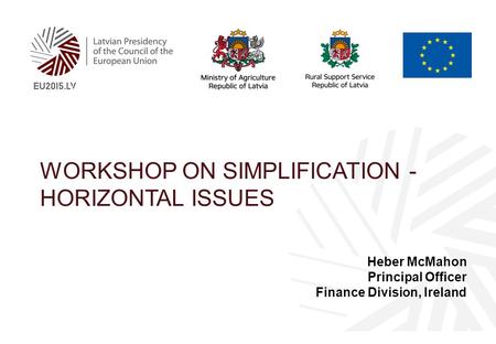 WORKSHOP ON SIMPLIFICATION - HORIZONTAL ISSUES Heber McMahon Principal Officer Finance Division, Ireland.