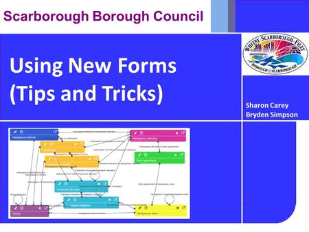 Using New Forms (Tips and Tricks) Scarborough Borough Council Sharon Carey Bryden Simpson.