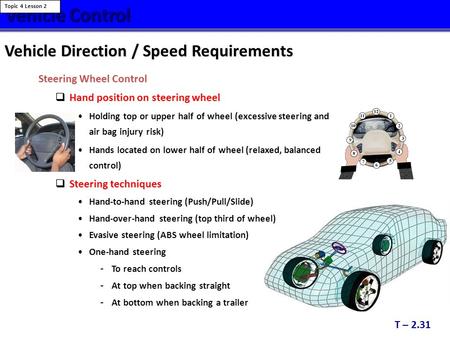 Vehicle Control Vehicle Direction / Speed Requirements
