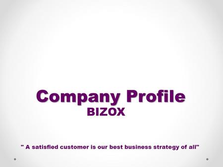 Company Profile BIZOX  A satisfied customer is our best business strategy of all 