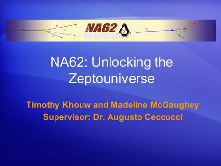 NA62: Unlocking the Zeptouniverse Timothy Khouw and Madeline McGaughey Supervisor: Dr. Augusto Ceccucci.