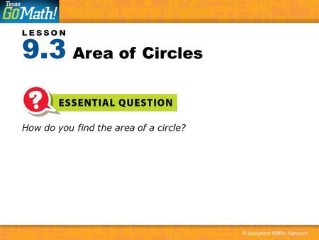 9.3 Area of Circles How do you find the area of a circle?