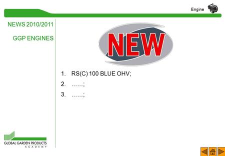 Engine NEWS 2010/2011 GGP ENGINES RS(C) 100 BLUE OHV; ……;
