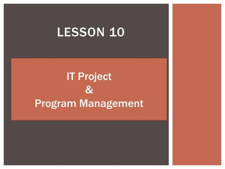 Lesson 10 IT Project & Program Management.