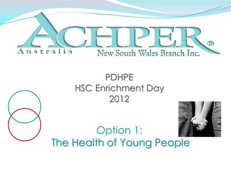 PDHPE HSC Enrichment Day 2012 Option 1: The Health of Young People.