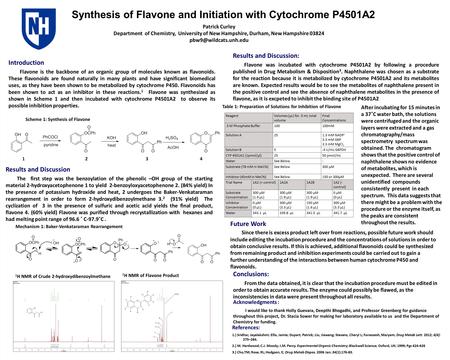 Synthesis of Flavone and Initiation with Cytochrome P4501A2 Acknowledgments : I would like to thank Holly Guevara, Deepthi Bhogadhi, and Professor Greenberg.