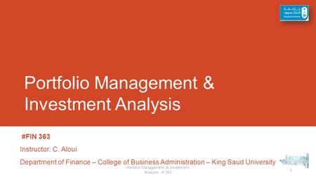 Portfolio Management & Investment Analysis