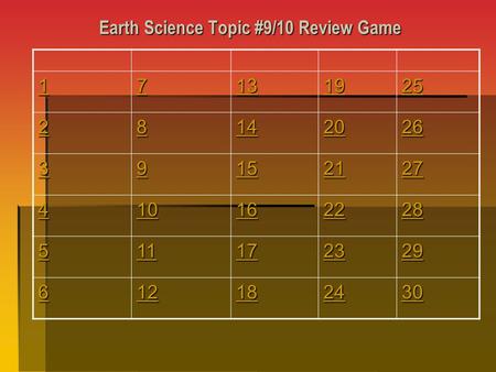 Earth Science Topic #9/10 Review Game