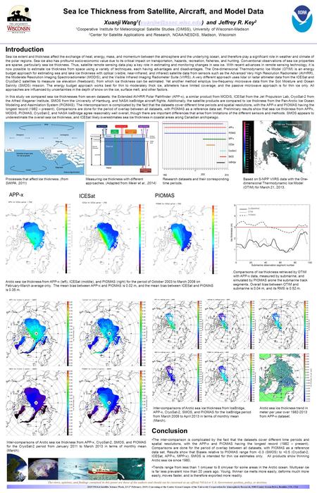 Sea Ice Thickness from Satellite, Aircraft, and Model Data Xuanji Wang 1 and Jeffrey R. Key 1 Cooperative.