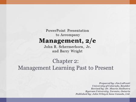 Chapter 2: Management Learning Past to Present