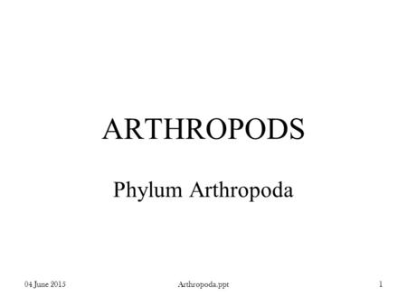 04 June 2015Arthropoda.ppt1 ARTHROPODS Phylum Arthropoda.