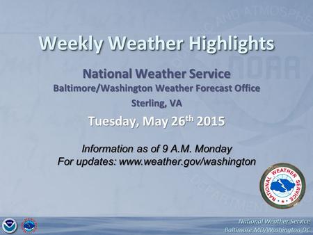 National Weather Service Baltimore MD/Washington DC National Weather Service Weekly Weather Highlights National Weather Service Baltimore/Washington Weather.
