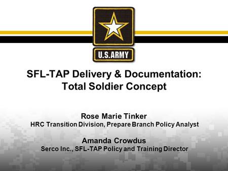 SFL-TAP Delivery & Documentation: Total Soldier Concept