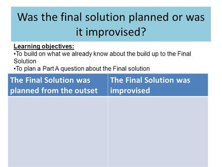 Was the final solution planned or was it improvised?