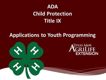 ADA Child Protection Title IX Applications to Youth Programming.