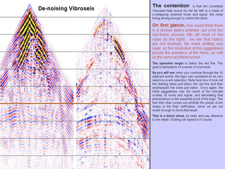 De-noising Vibroseis The contention is that the correlated Vibroseis field record (to the far left) is a mess of overlapping coherent noise and signal,