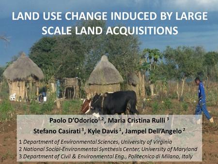 LAND USE CHANGE INDUCED BY LARGE SCALE LAND ACQUISITIONS Paolo D’Odorico 1,2, Maria Cristina Rulli 3 Stefano Casirati 3, Kyle Davis 1, Jampel Dell’Angelo.