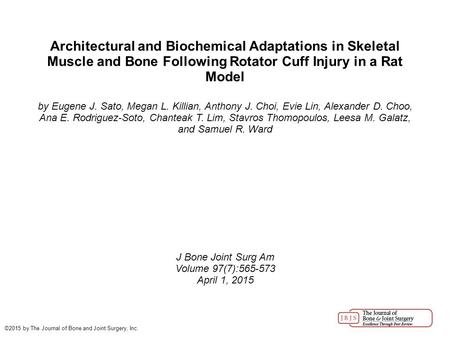 Architectural and Biochemical Adaptations in Skeletal Muscle and Bone Following Rotator Cuff Injury in a Rat Model by Eugene J. Sato, Megan L. Killian,