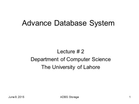 Advance Database System