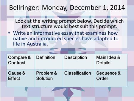 Bellringer: Monday, December 1, 2014