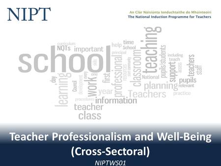 Teacher Professionalism and Well-Being (Cross-Sectoral) NIPTWS01.