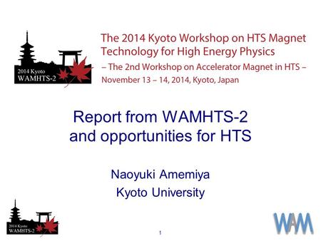 Report from WAMHTS-2 and opportunities for HTS Naoyuki Amemiya Kyoto University 1.