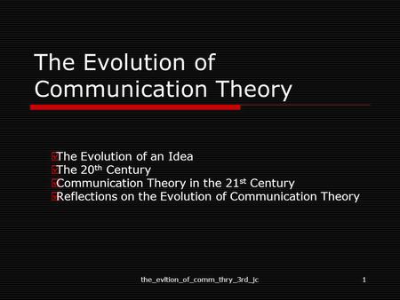 The Evolution of Communication Theory