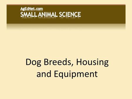 Dog Breeds, Housing and Equipment