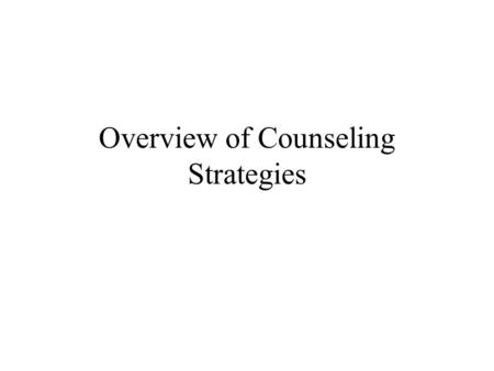 Overview of Counseling Strategies. StrategyRationaleModelPracticeHomework Symbolic Modeling YesChoose and Record DemonstrationYes Self- Modeling YesRecord.